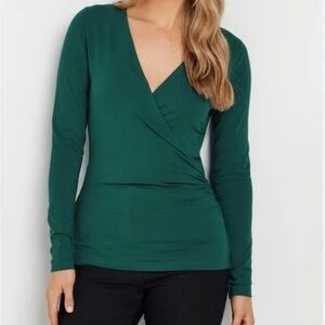 Ann Taylor Dark Green Wrap Long Sleeve Blouse M